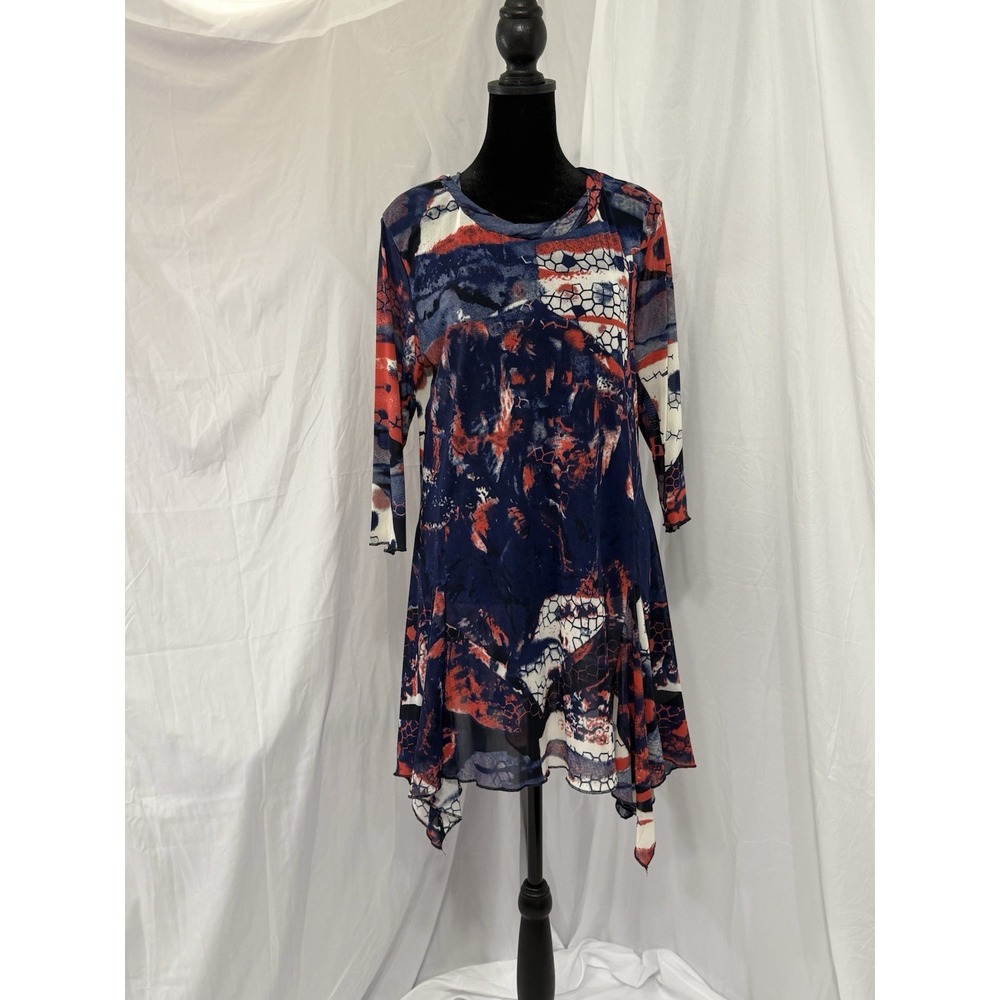 Coco + Carmen‎ Bathing Suit Cover Up SIZE L-XL RED WHITE BLUE RUFFLE 3/4 SLEEVE